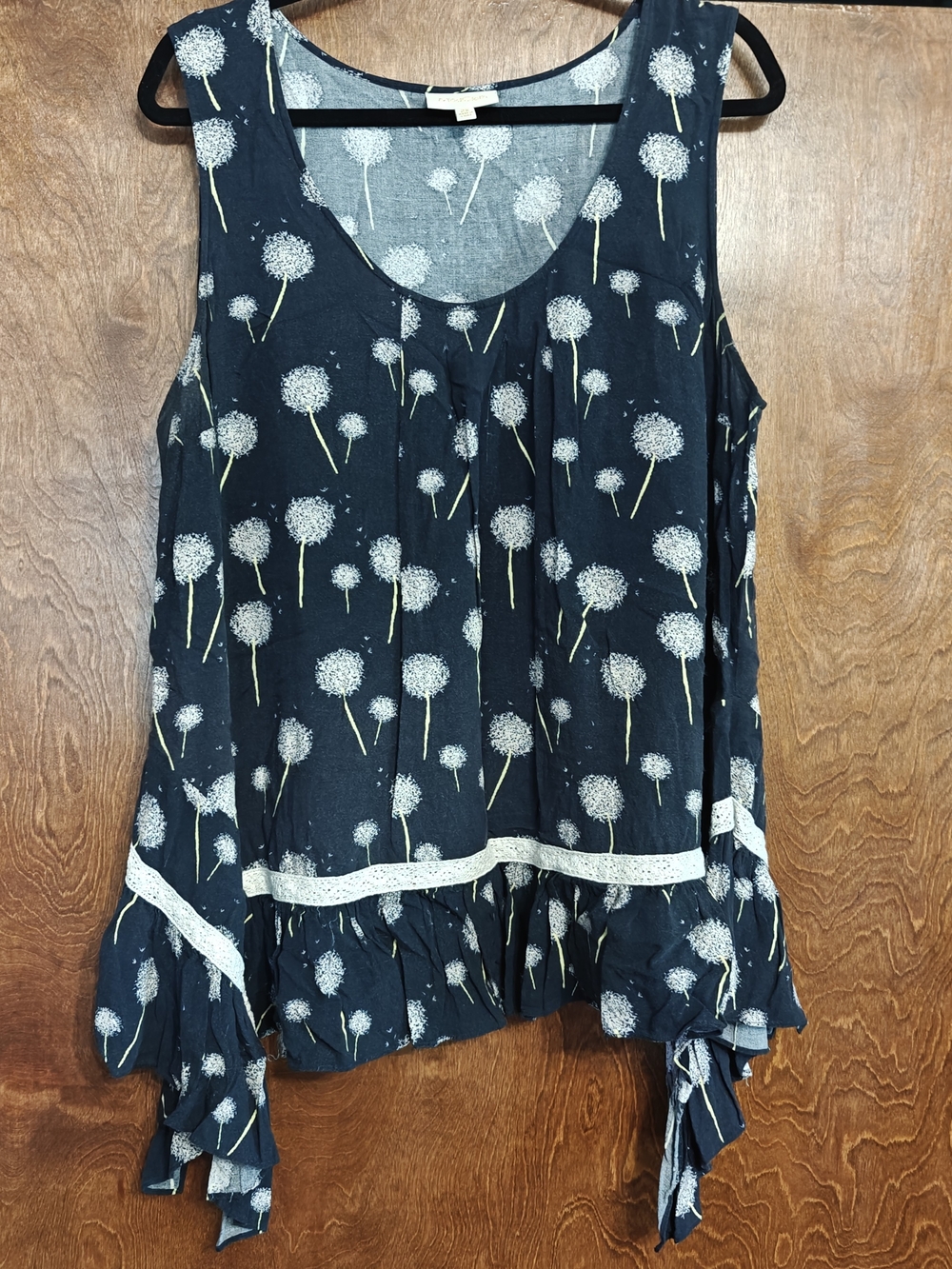 Modcloth Navy Dandelion-Print Ruffled Tank